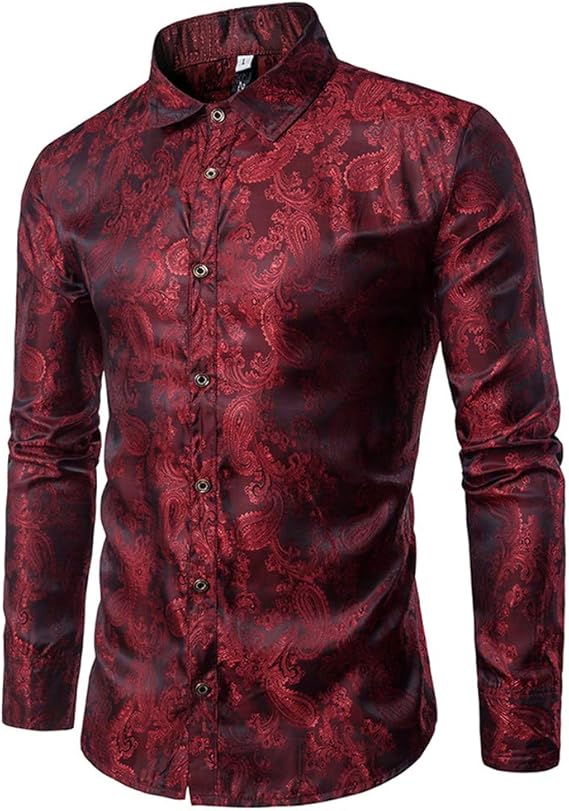 Men's Paisley Long Sleeve Embroidered Shirt