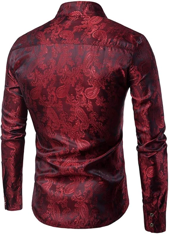 Men's Paisley Long Sleeve Embroidered Shirt