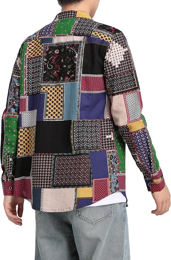 Men's Long Sleeve Paisley Print Linen Shirt