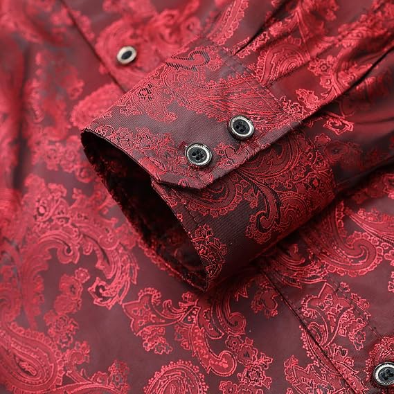 Men's Paisley Long Sleeve Embroidered Shirt