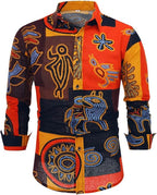 Men's Long Sleeve Paisley Print Linen Shirt