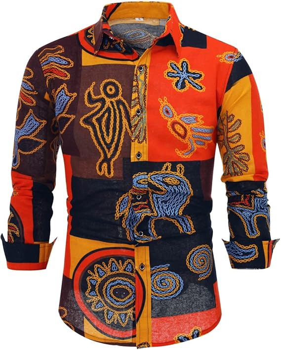 Men's Long Sleeve Paisley Print Linen Shirt