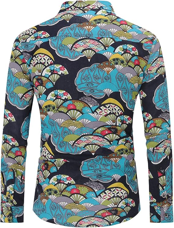 Men's Long Sleeve Paisley Print Linen Shirt