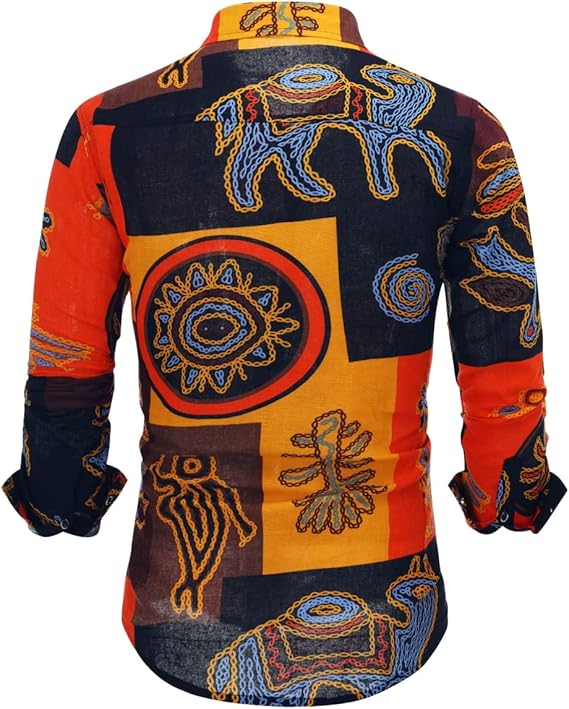 Men's Long Sleeve Paisley Print Linen Shirt