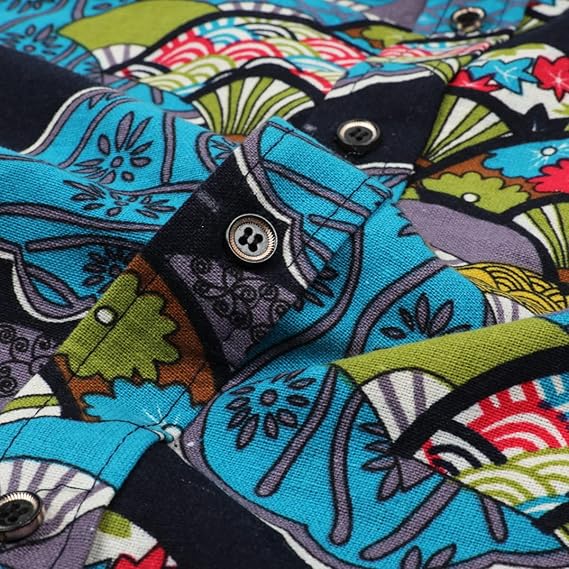 Men's Long Sleeve Paisley Print Linen Shirt