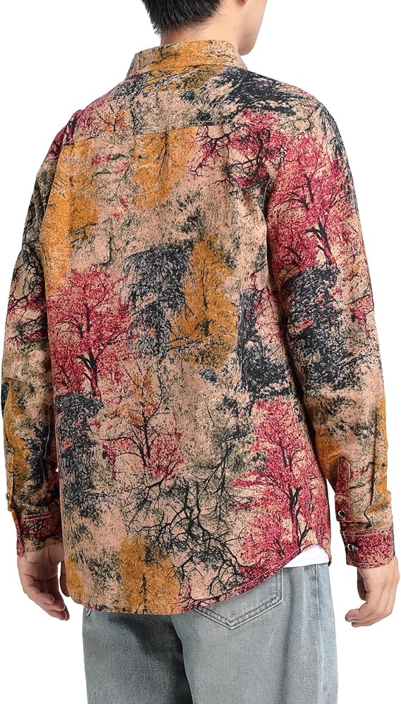 Men's Long Sleeve Paisley Print Linen Shirt