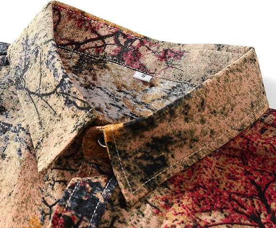 Men's Long Sleeve Paisley Print Linen Shirt