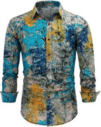 Men's Long Sleeve Paisley Print Linen Shirt