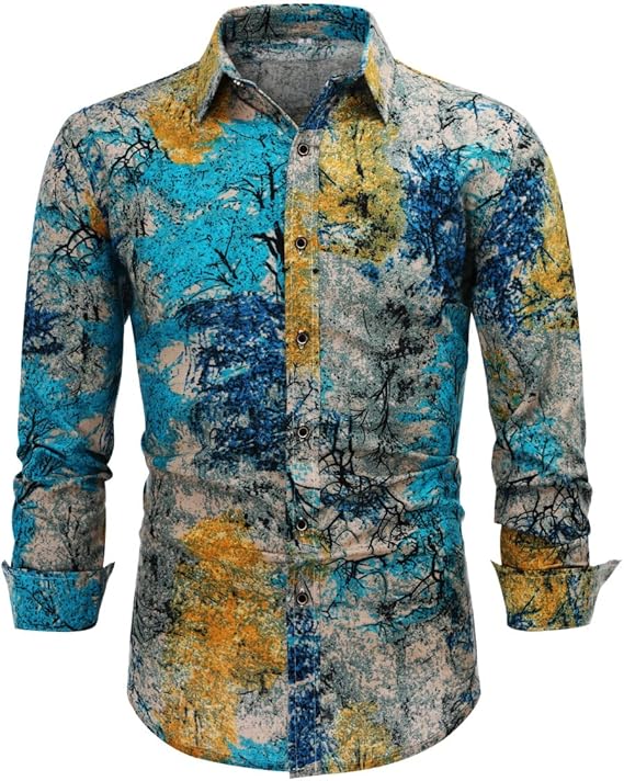 Men's Long Sleeve Paisley Print Linen Shirt