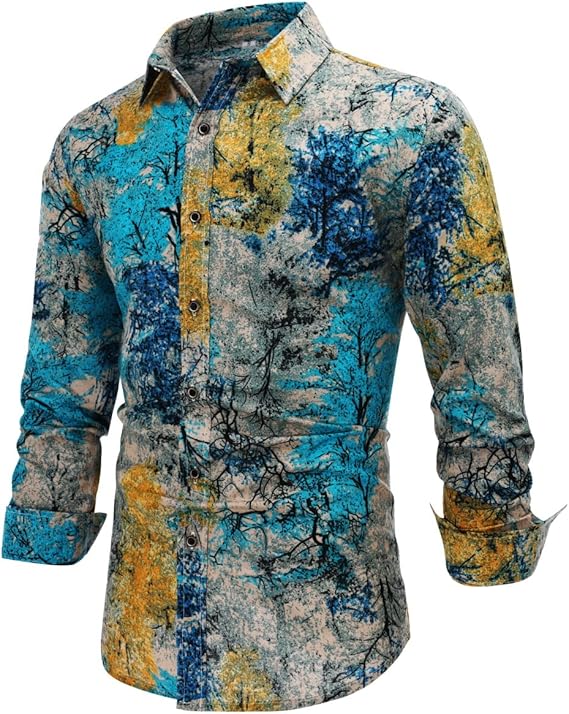 Men's Long Sleeve Paisley Print Linen Shirt