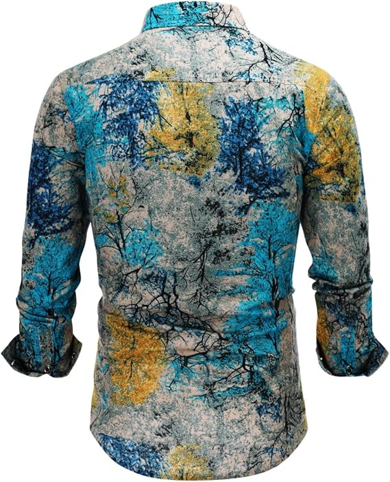 Men's Long Sleeve Paisley Print Linen Shirt
