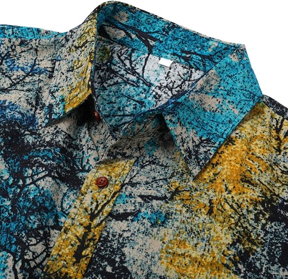 Men's Long Sleeve Paisley Print Linen Shirt