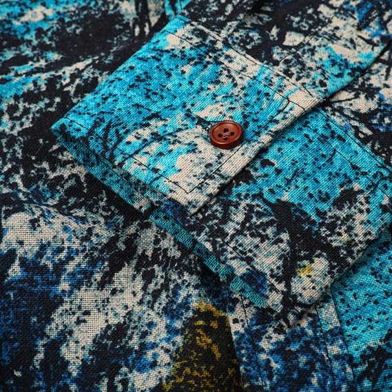 Men's Long Sleeve Paisley Print Linen Shirt