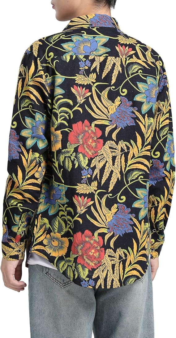 Men's Long Sleeve Paisley Print Linen Shirt