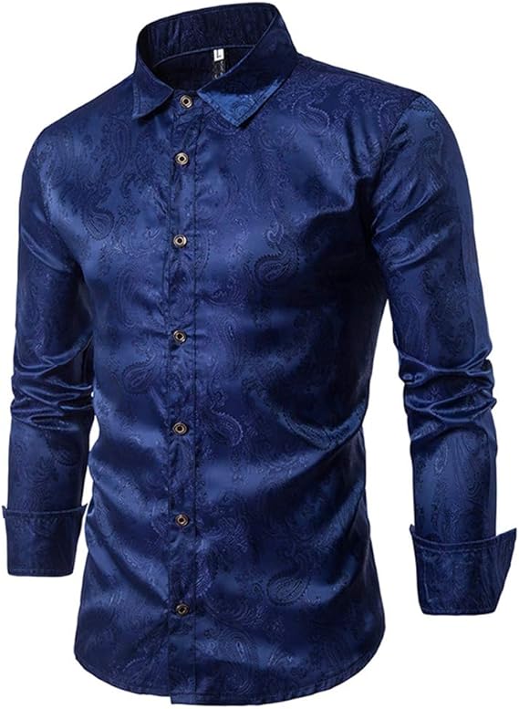 Men's Paisley Long Sleeve Embroidered Shirt