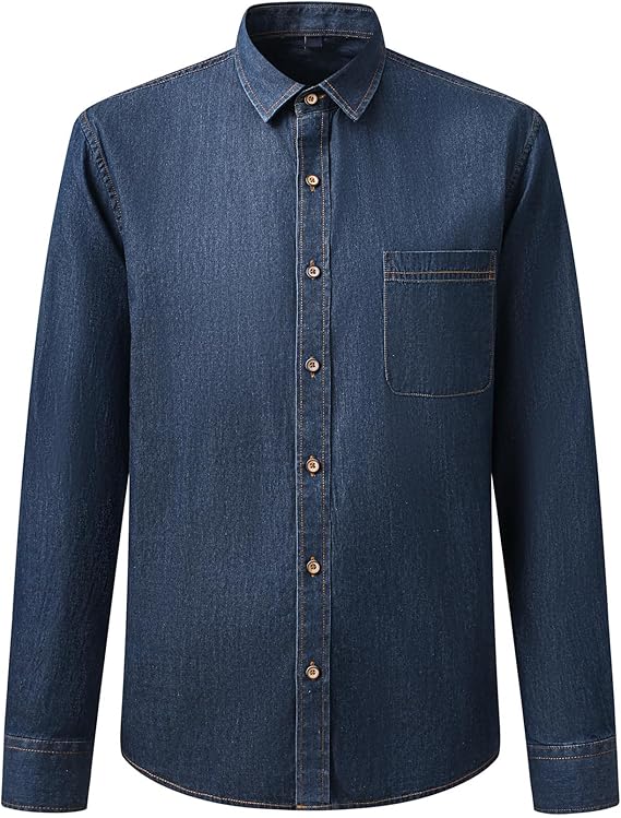 Men's Long Sleeve Denim Shirt – Slim Fit Cotton Casual Button-Down