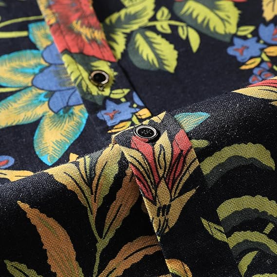 Men's Long Sleeve Paisley Print Linen Shirt