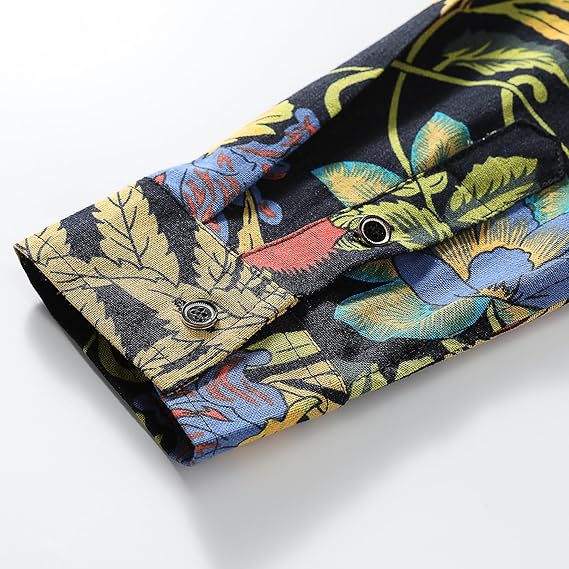 Men's Long Sleeve Paisley Print Linen Shirt