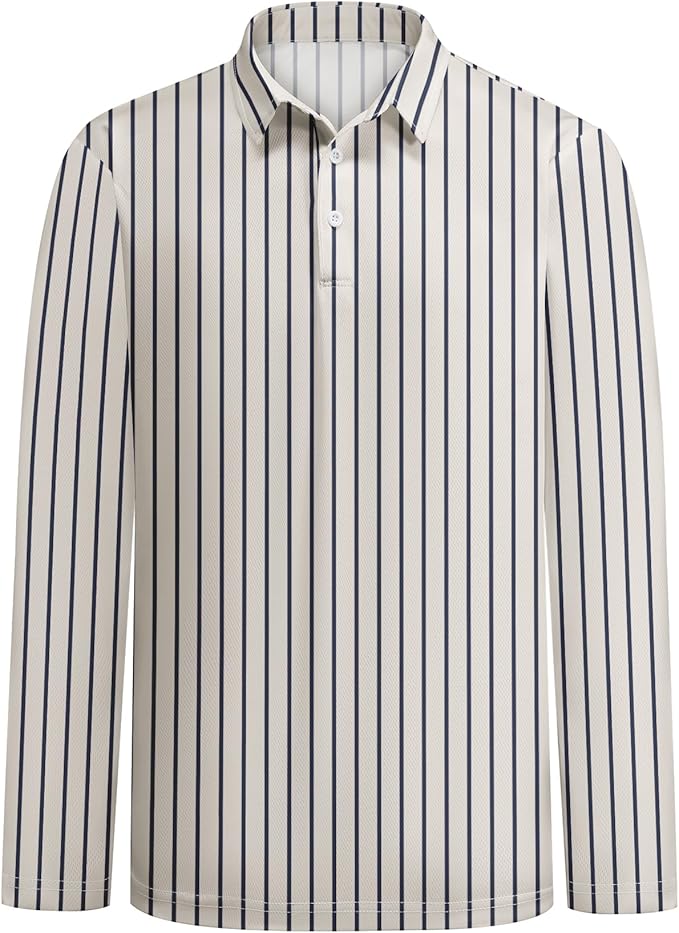 Men's Long Sleeve Striped Polo Shirt