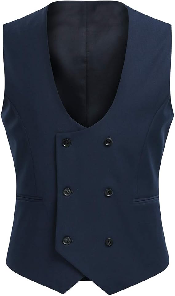 Men's Double Breasted Suit Vest with Scoop Neck