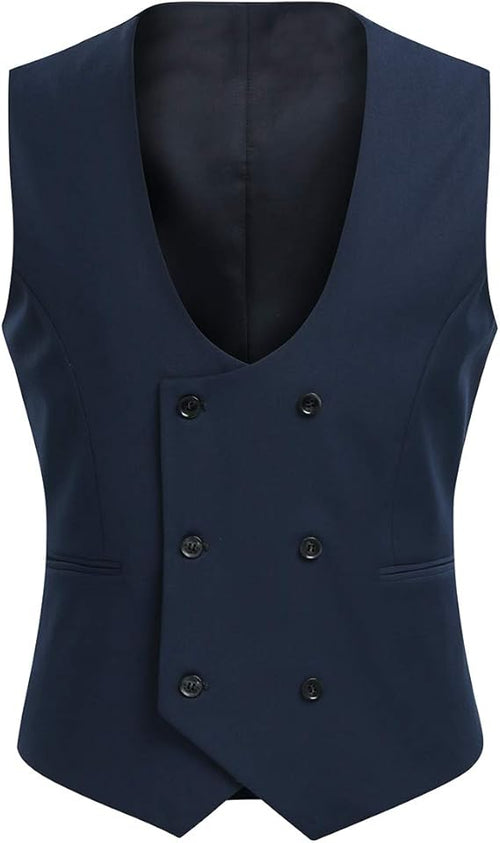 Men's Double Breasted Suit Vest with Scoop Neck