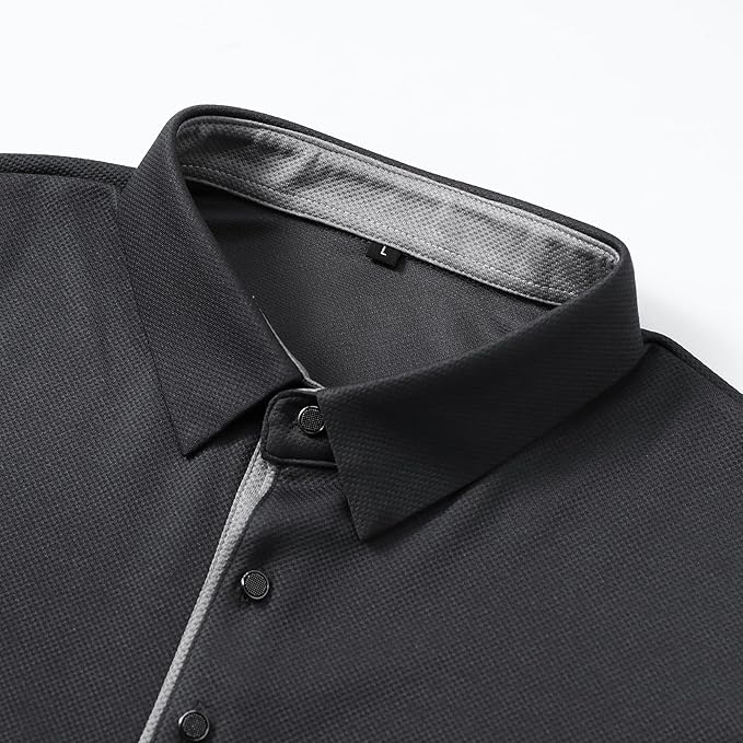 Men's Long Sleeve Polo Shirt with Contrast Collar