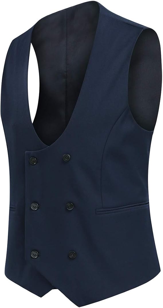Men's Double Breasted Suit Vest with Scoop Neck